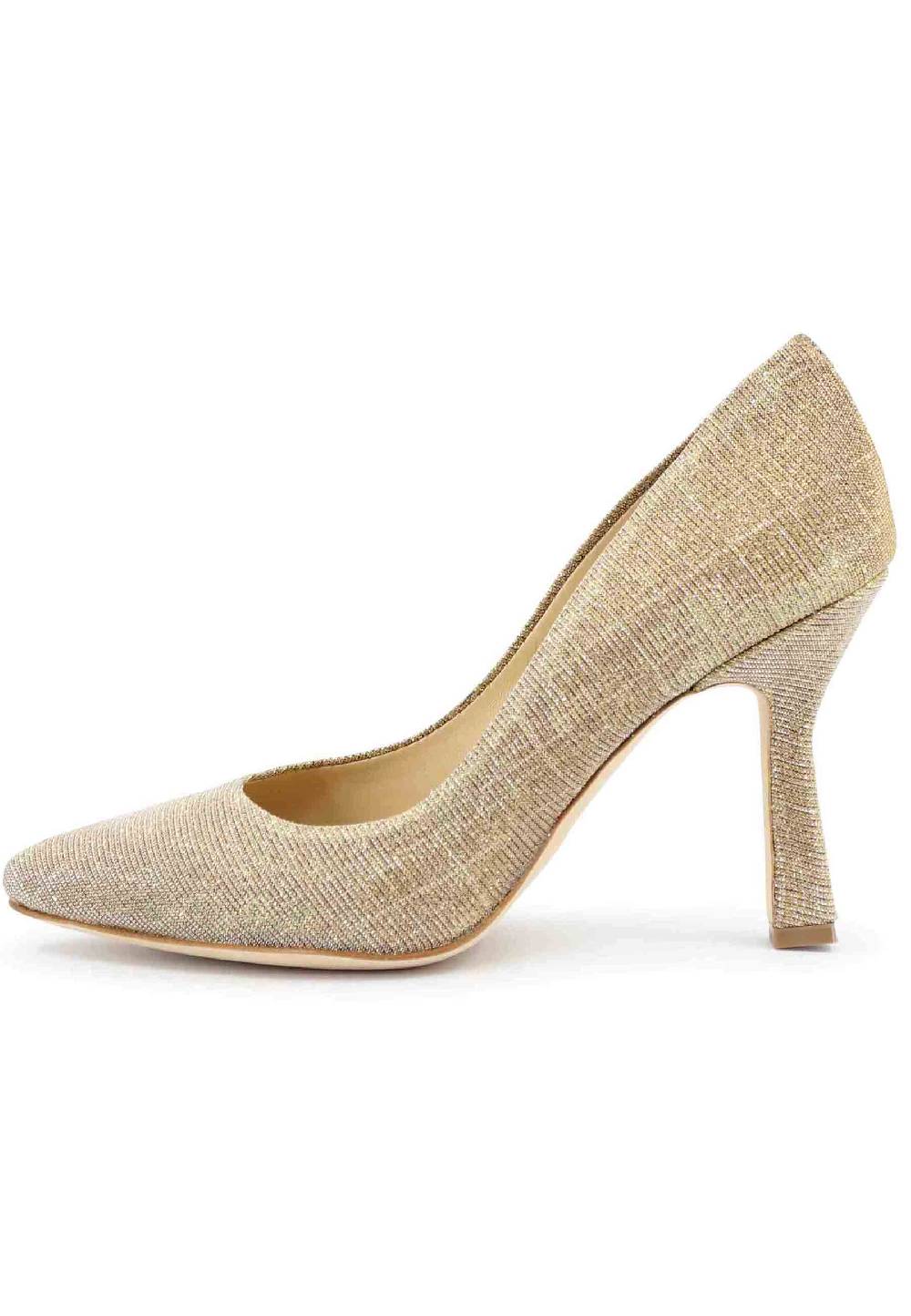 L'ARIANNA Decollete DE1002/RT in tessuto lux oro con tacco alto Consegna Veloce