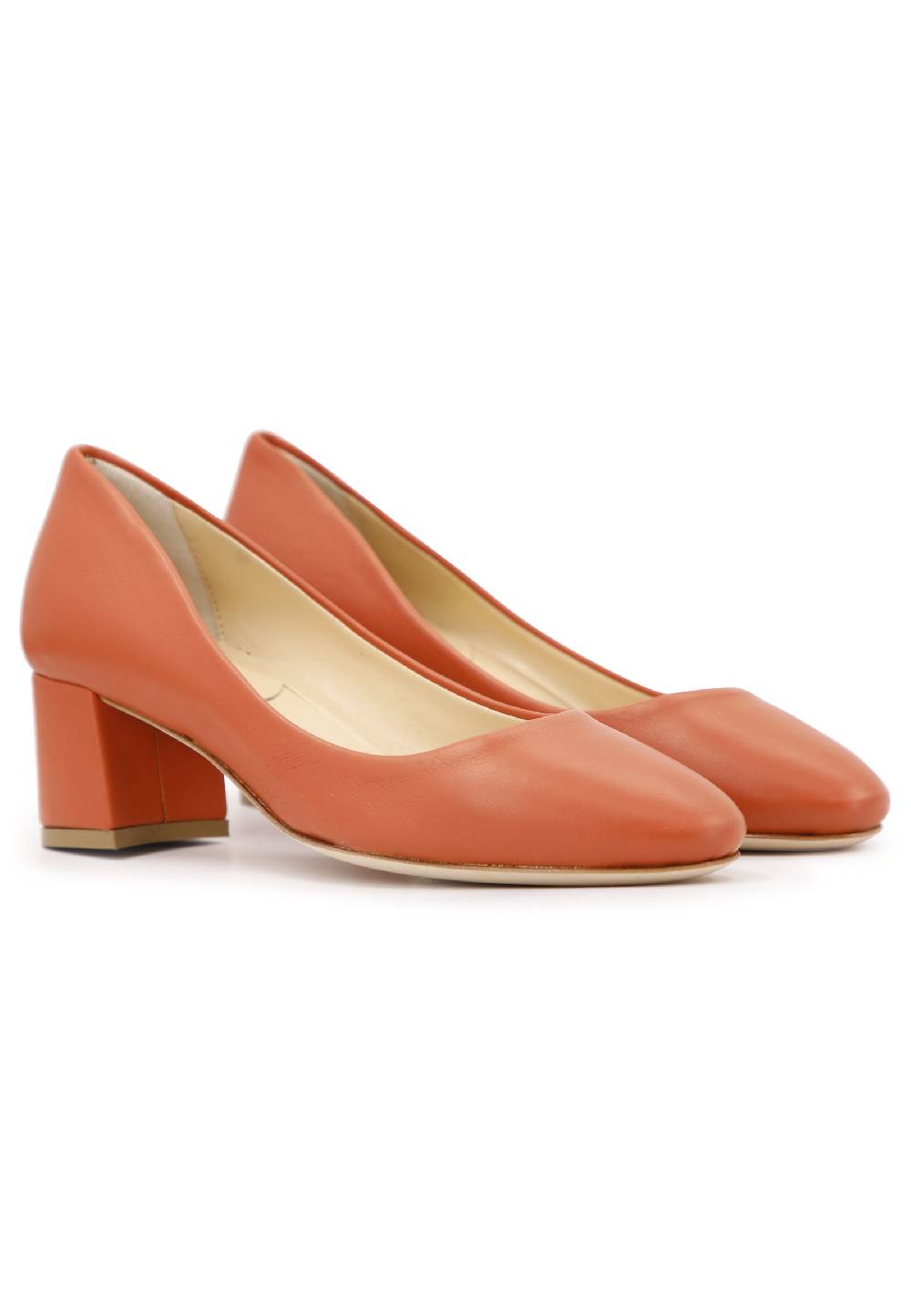 L'ARIANNA Decollete donna in pelle arancio con tacco basso e punta tonda Promozione Limitata