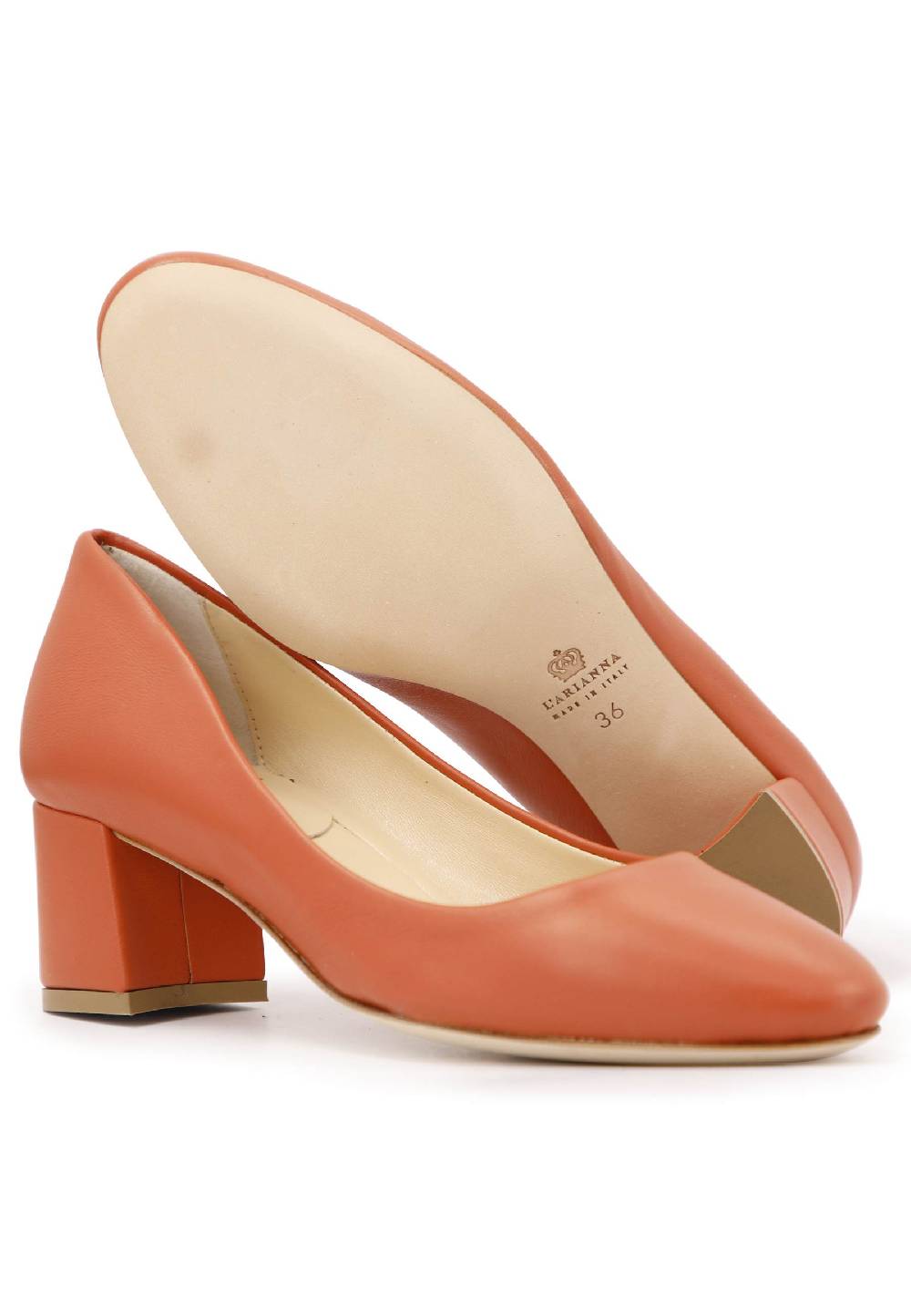 L'ARIANNA Decollete donna in pelle arancio con tacco basso e punta tonda Promozione Limitata