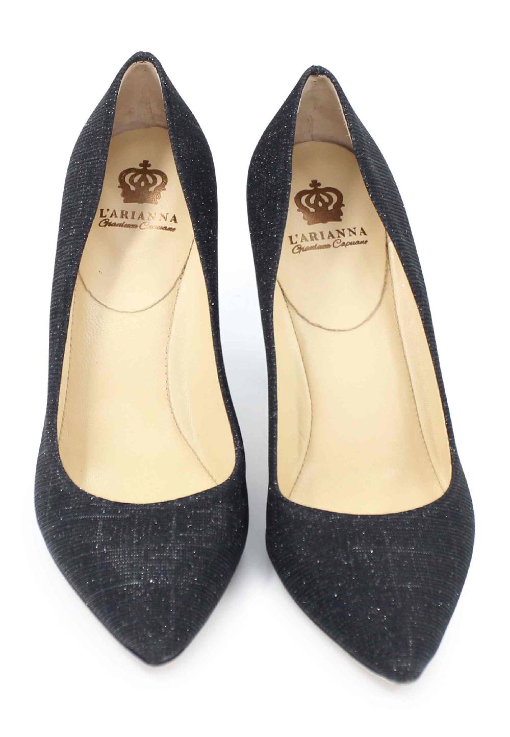 L'ARIANNA Decollete DE1002/RT donna in tessuto blu notte lux con tacco alto tono su tono Shopping Online