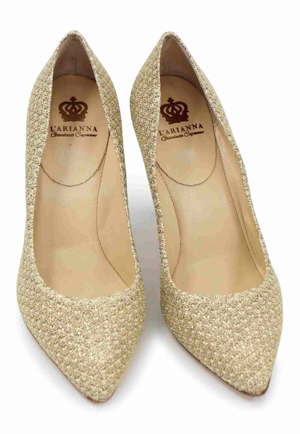 L'ARIANNA Decollete DE1002/RT in tessuto tolosa oro con tacco alto Prezzo Ridotto