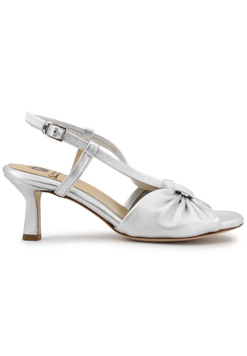 L'ARIANNA Sandali slingback donna in pelle argento con suola in cuoio