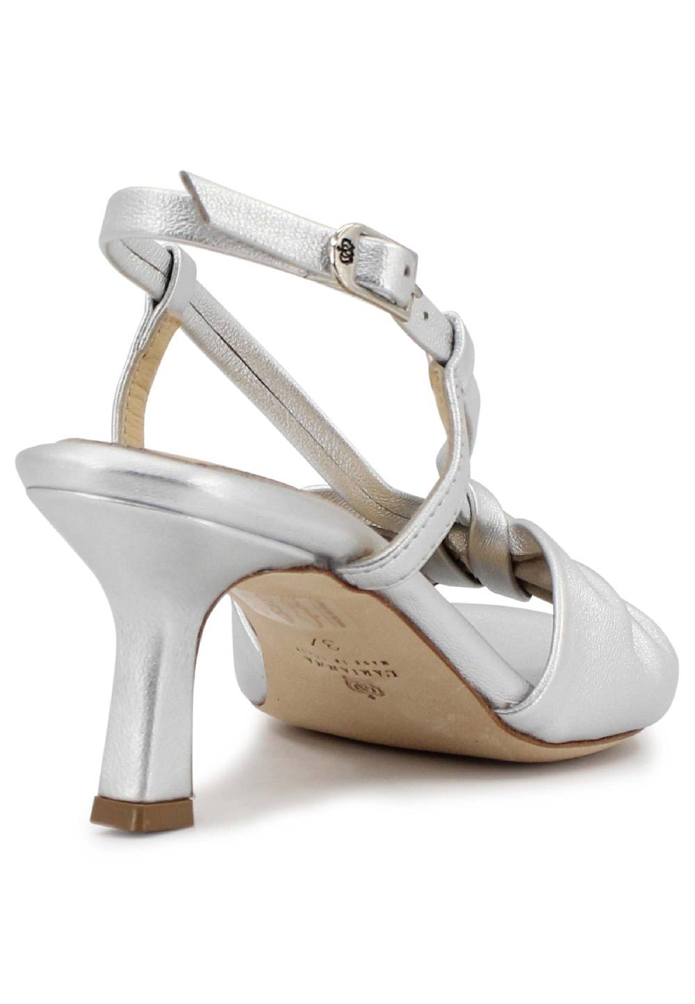 L'ARIANNA Sandali slingback donna in pelle argento con suola in cuoio Sottocosto