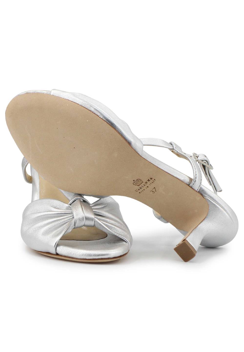 L'ARIANNA Sandali slingback donna in pelle argento con suola in cuoio Sottocosto