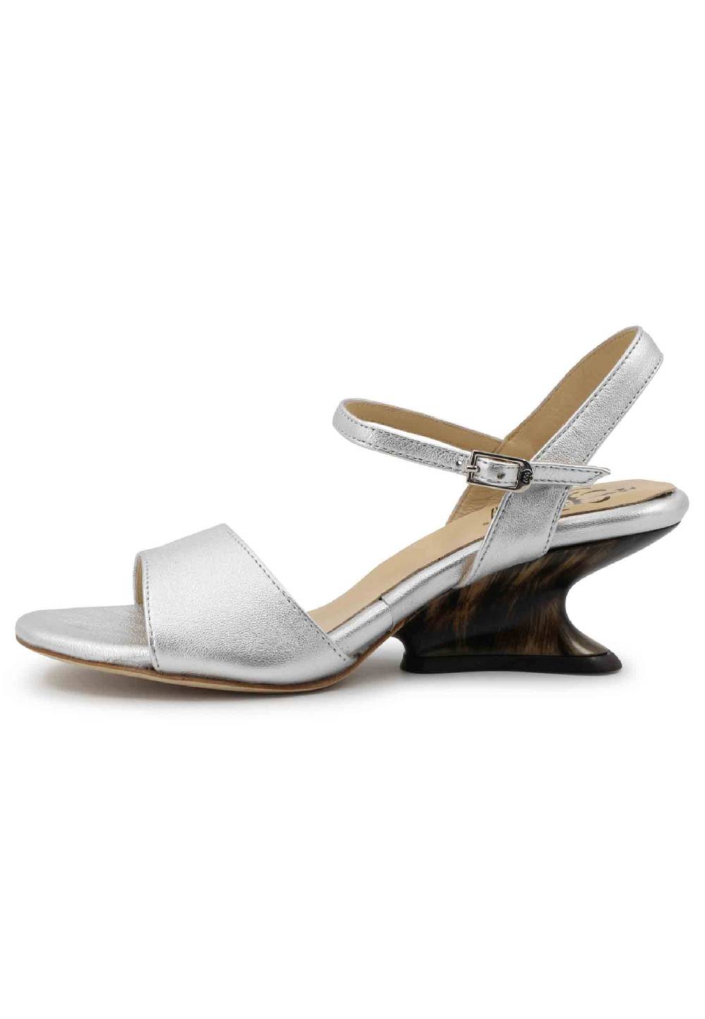 L'ARIANNA Sandali donna in pelle laminata argento con zeppa bassa Sconto