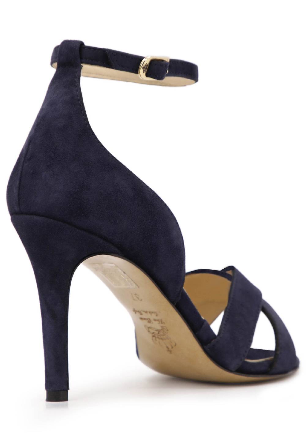 L'ARIANNA Sandali donna in camoscio blu con tacco alto e cinturino alla caviglia Offerta