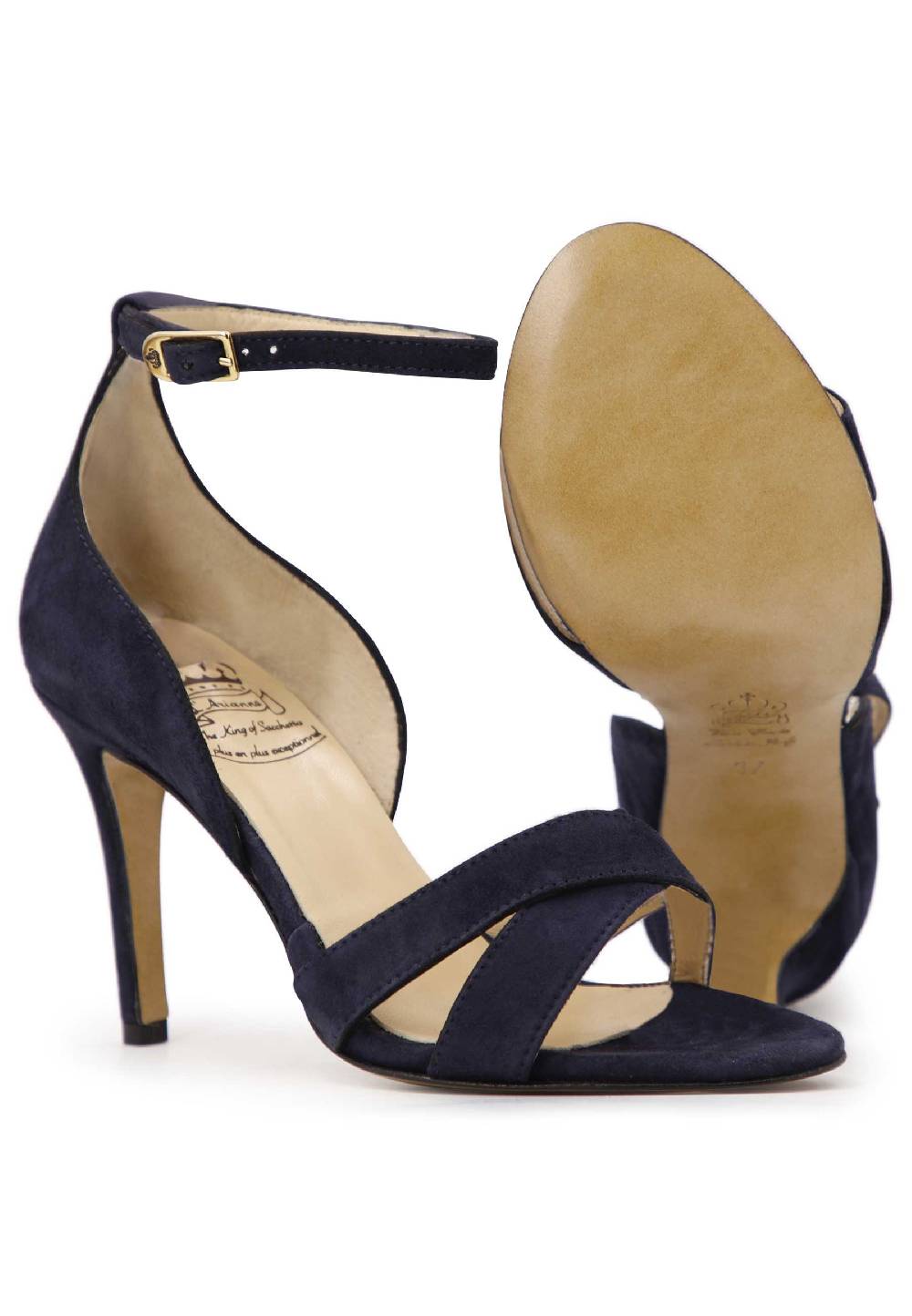 L'ARIANNA Sandali donna in camoscio blu con tacco alto e cinturino alla caviglia Offerta