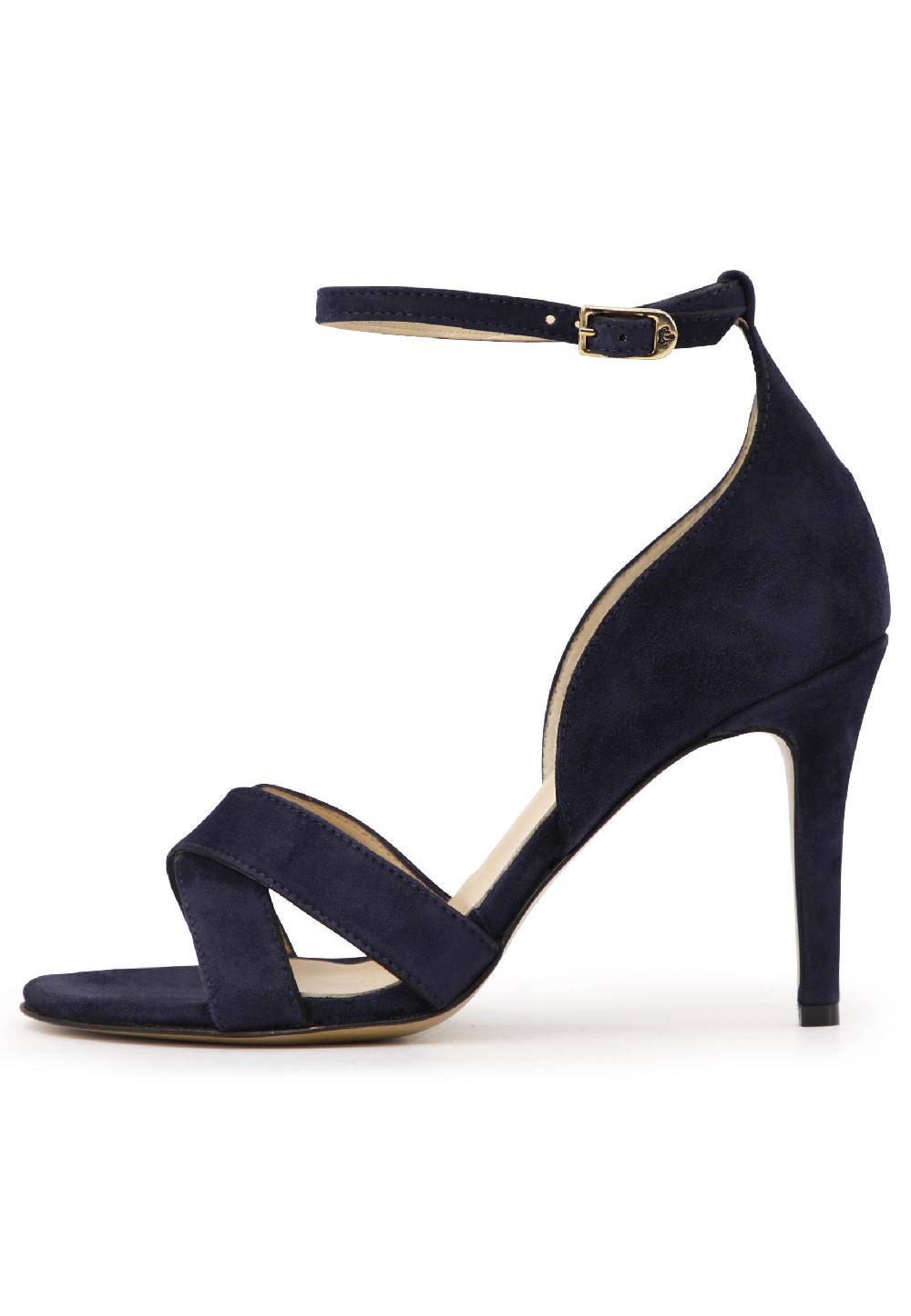 L'ARIANNA Sandali donna in camoscio blu con tacco alto e cinturino alla caviglia Offerta