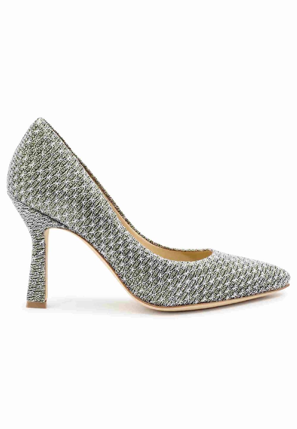L'ARIANNA Decollete DE1002/RT in tessuto lux argento con tacco alto