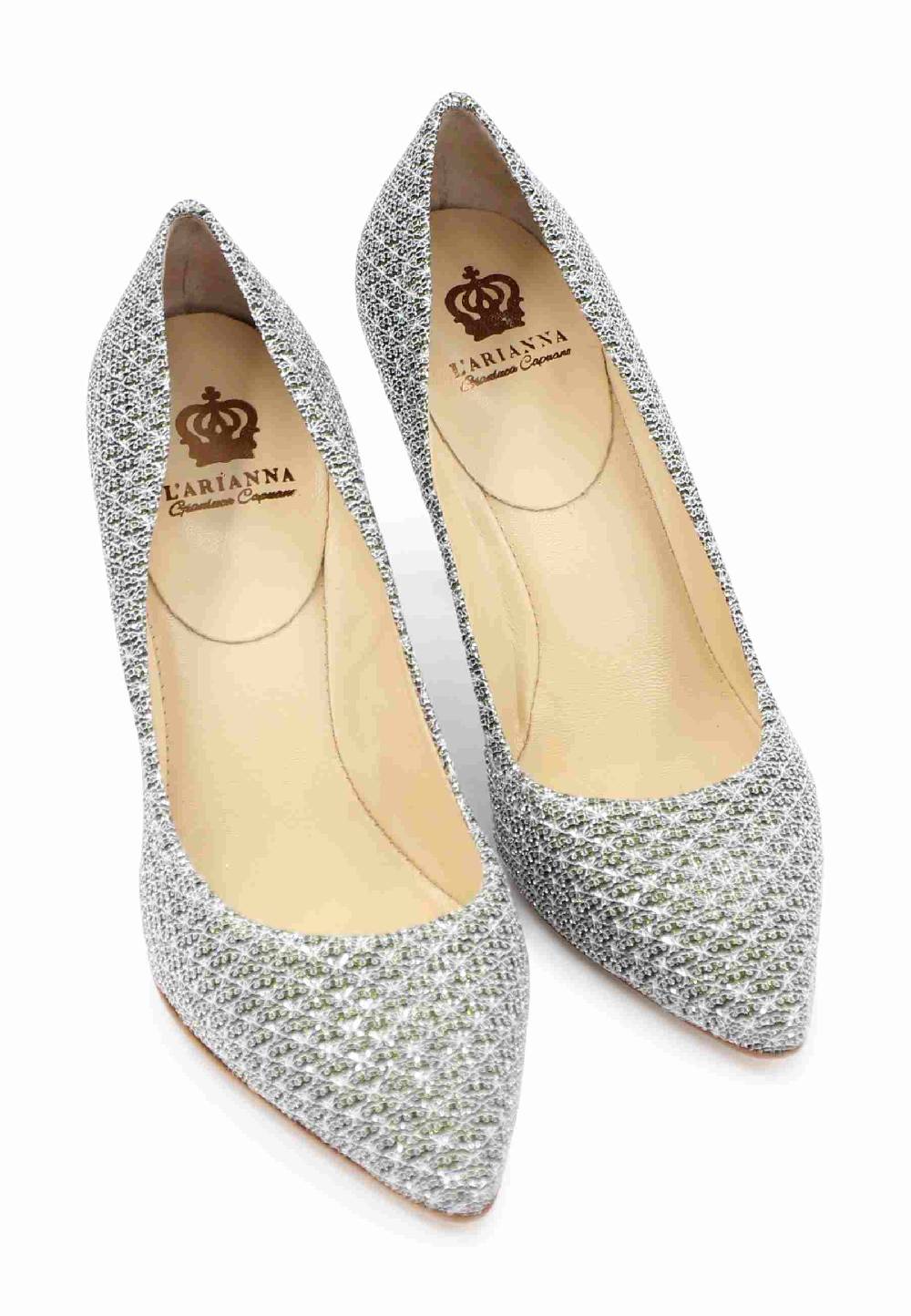 L'ARIANNA Decollete DE1002/RT in tessuto lux argento con tacco alto Economico