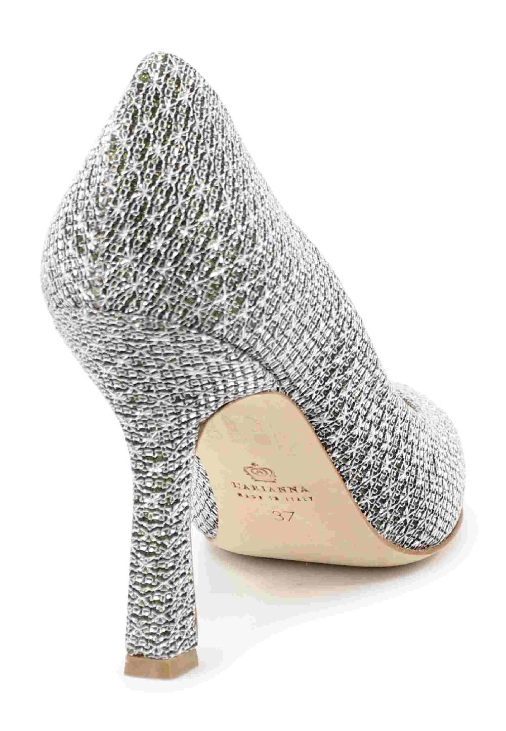 L'ARIANNA Decollete DE1002/RT in tessuto lux argento con tacco alto Economico