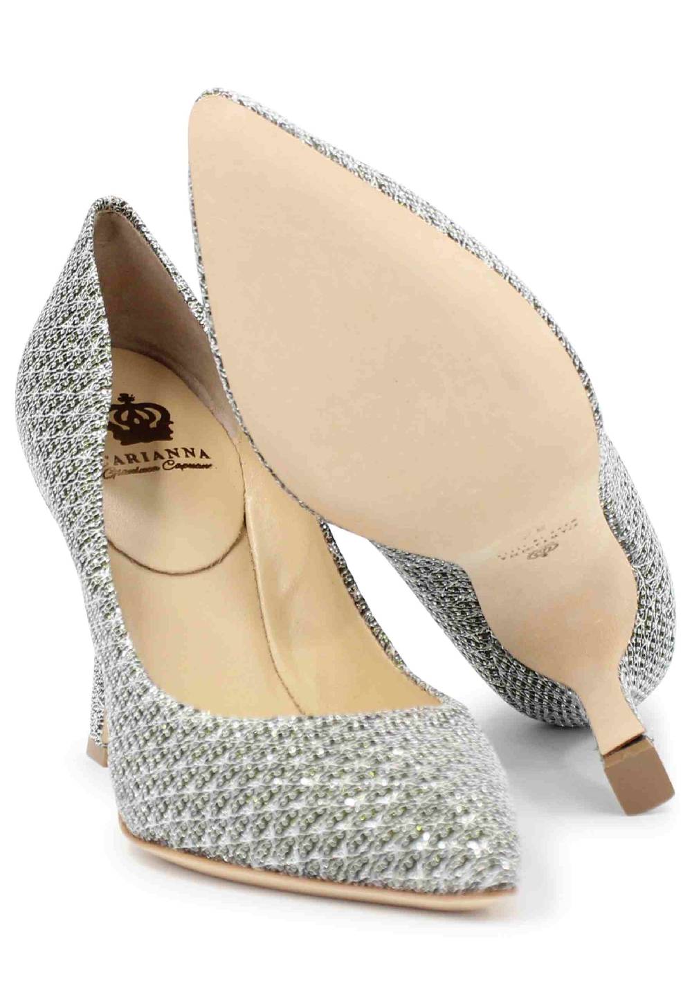 L'ARIANNA Decollete DE1002/RT in tessuto lux argento con tacco alto Economico