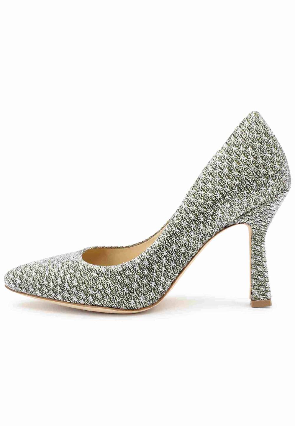 L'ARIANNA Decollete DE1002/RT in tessuto lux argento con tacco alto Economico