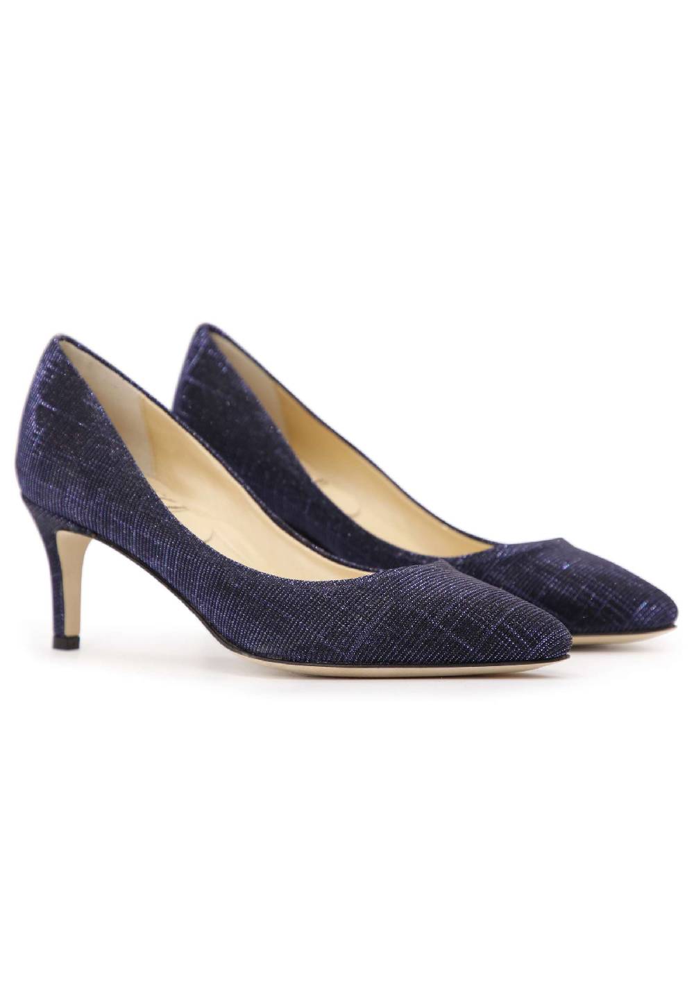 L'ARIANNA Decollete donna in tessuto lux blu con tacco sottile In Vendita