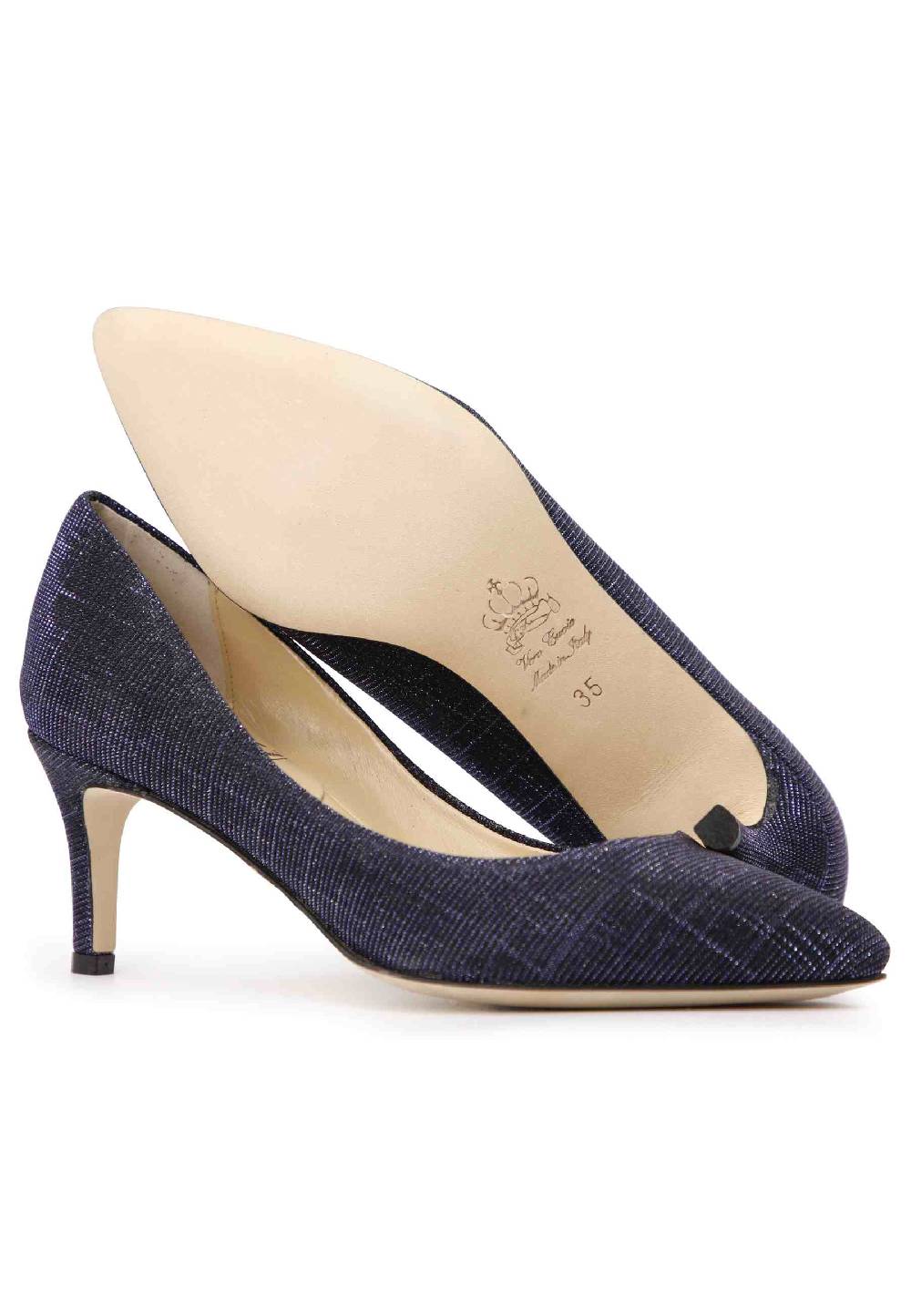 L'ARIANNA Decollete donna in tessuto lux blu con tacco sottile In Vendita