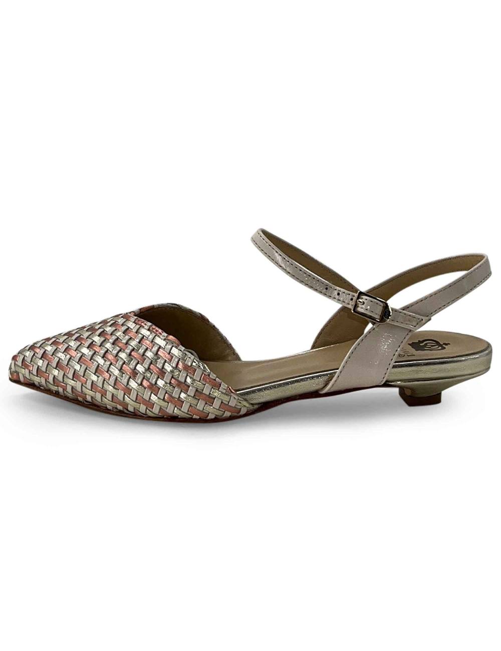 L'ARIANNA Ballerine BL1488/rt da donna in pelle lux vaniglia e platino con cinturino alla caviglia Vendita Economica
