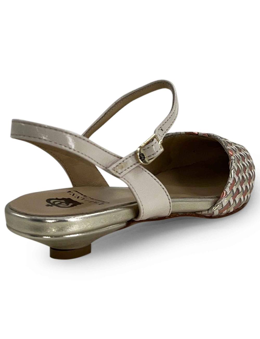 L'ARIANNA Ballerine BL1488/rt da donna in pelle lux vaniglia e platino con cinturino alla caviglia Vendita Economica