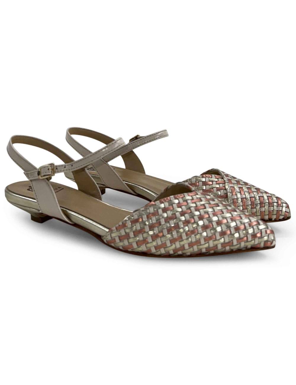 L'ARIANNA Ballerine BL1488/rt da donna in pelle lux vaniglia e platino con cinturino alla caviglia Vendita Economica