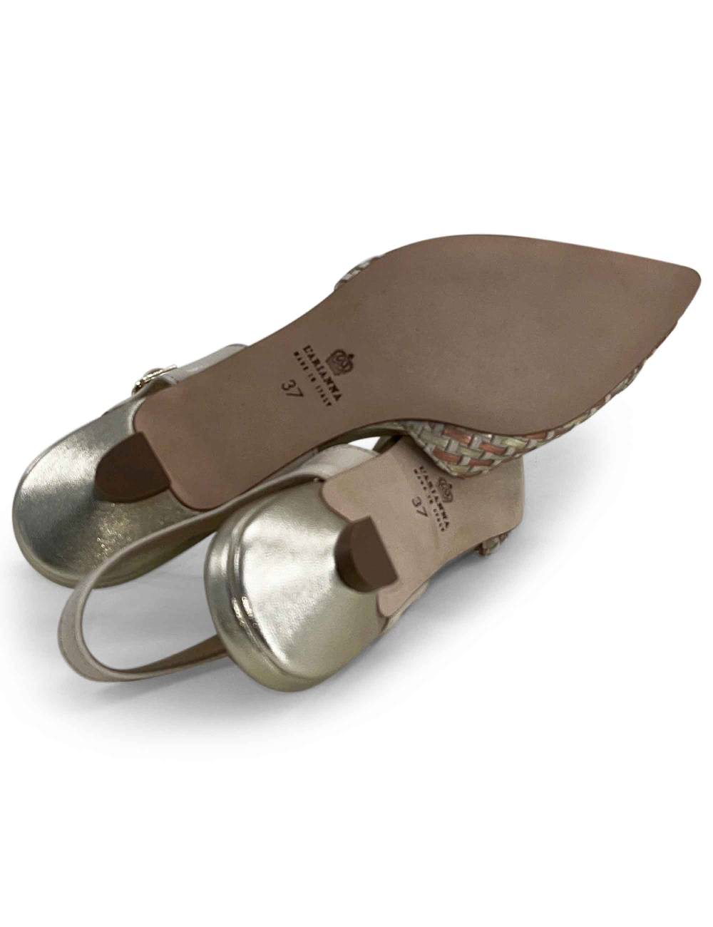 L'ARIANNA Ballerine BL1488/rt da donna in pelle lux vaniglia e platino con cinturino alla caviglia Vendita Economica