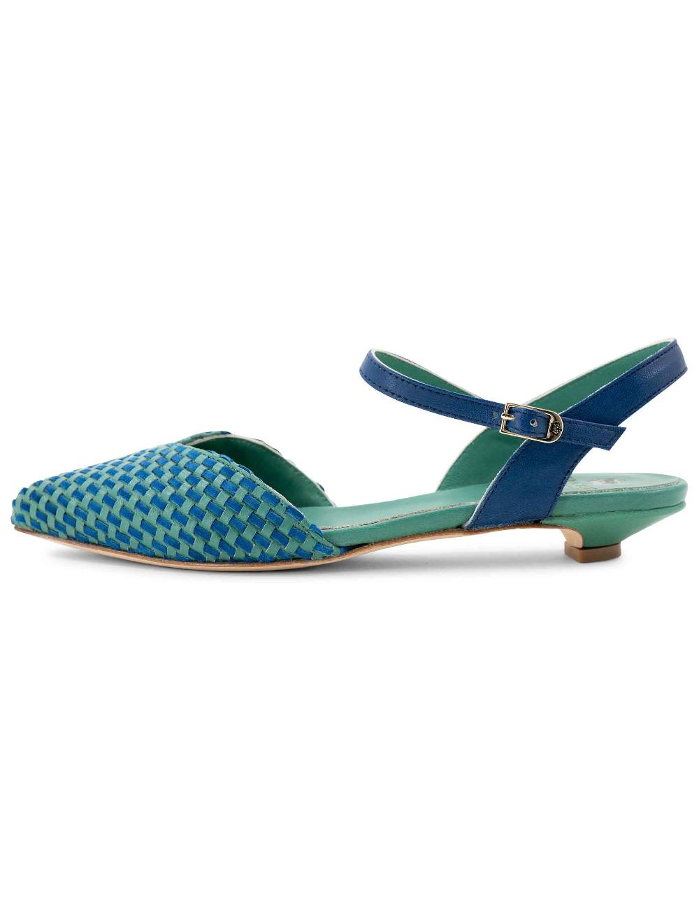 L'ARIANNA Ballerine BL1488/rt da donna in pelle verde e camoscio oceano con cinturino alla caviglia L'Arianna Negozio