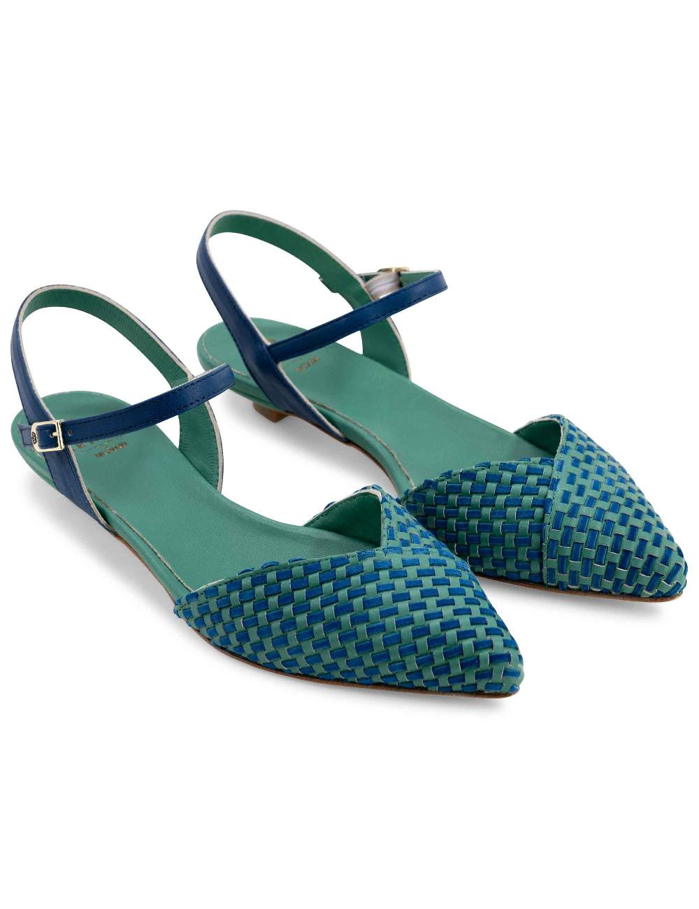 L'ARIANNA Ballerine BL1488/rt da donna in pelle verde e camoscio oceano con cinturino alla caviglia L'Arianna Negozio