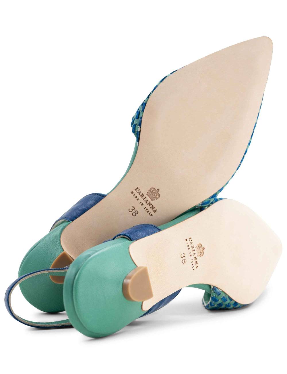 L'ARIANNA Ballerine BL1488/rt da donna in pelle verde e camoscio oceano con cinturino alla caviglia L'Arianna Negozio