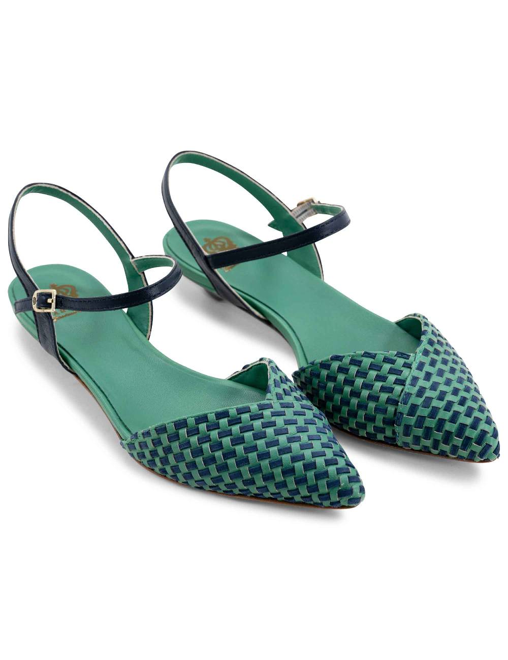 L'ARIANNA Ballerine BL1488/rt da donna in pelle verde e camoscio abisso con cinturino alla caviglia L'Arianna Moda