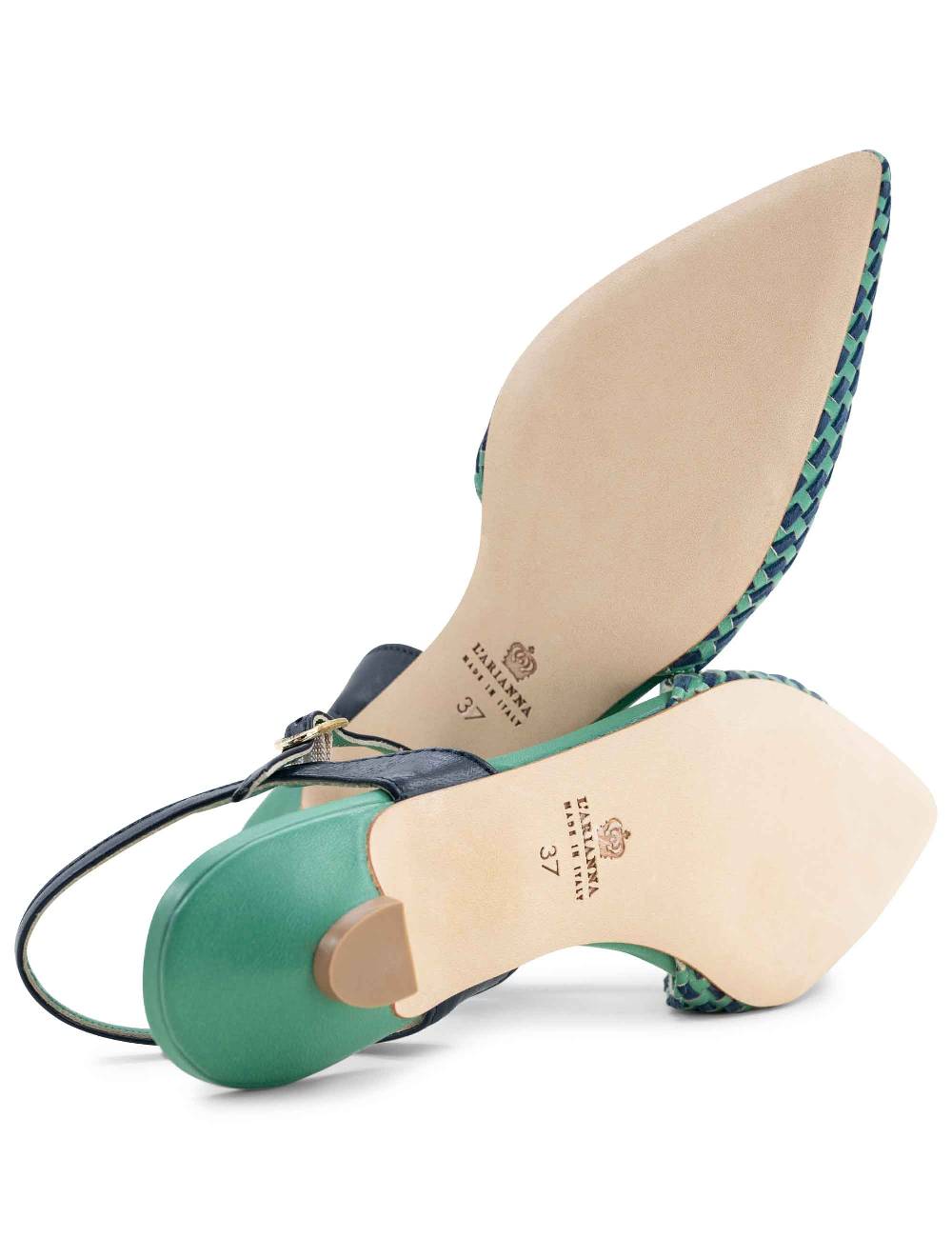 L'ARIANNA Ballerine BL1488/rt da donna in pelle verde e camoscio abisso con cinturino alla caviglia L'Arianna Moda