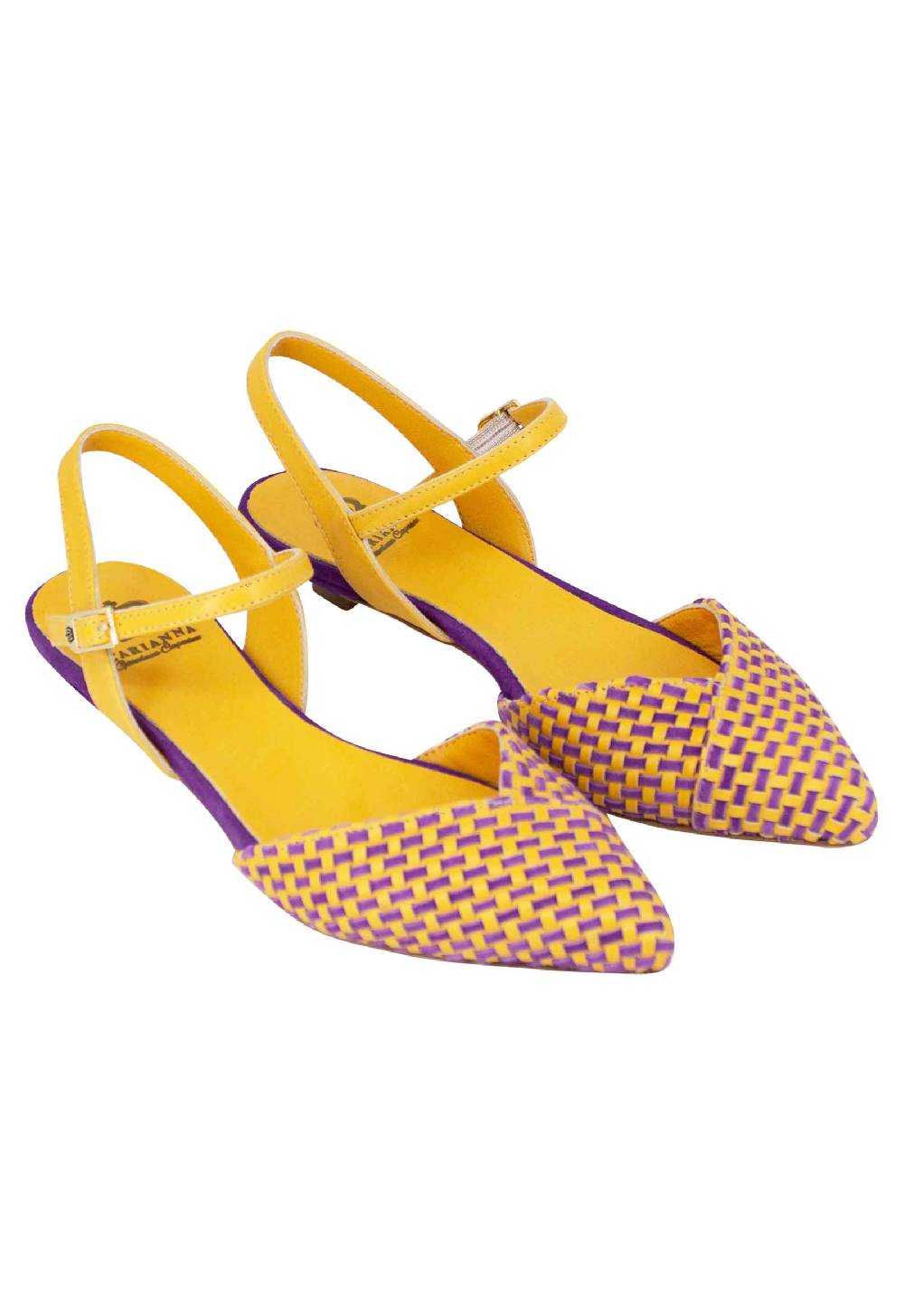 L'ARIANNA Ballerine BL1488/rt da donna in camoscio giallo e mattone con cinturino alla caviglia l'arianna Officina