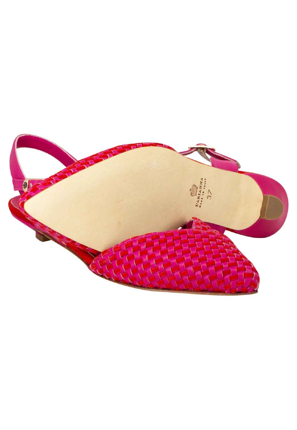 L'ARIANNA Ballerine BL1488/rt da donna in camoscio fucsia e rosso con cinturino alla caviglia Limitato a 3 giorni