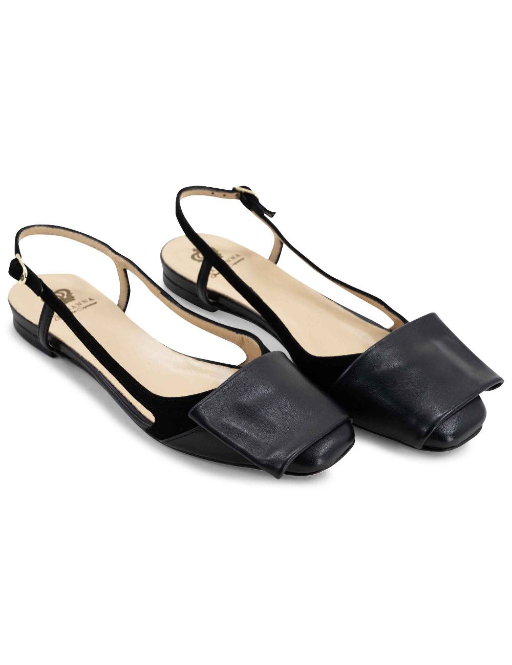 L'ARIANNA BALLERINE CH1626 IN PELLE E CAMOSCIO NERO DA DONNA CON TACCO BASSO E CINTURINO SLINGBACK L'ARIANNA In vendita