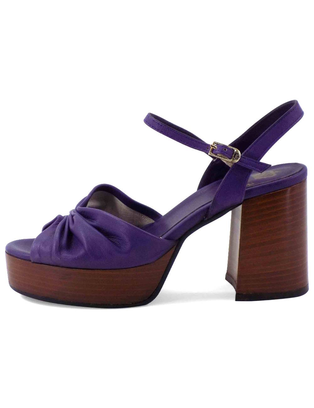 L'ARIANNA Sandali DS1648 da donna in pelle viola con tacco e plateau in cuoio L'Arianna Sconti questo mese