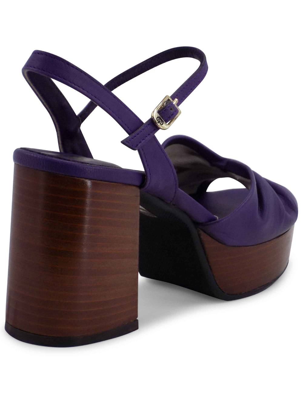 L'ARIANNA Sandali DS1648 da donna in pelle viola con tacco e plateau in cuoio L'Arianna Sconti questo mese