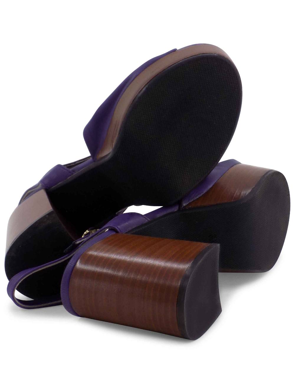 L'ARIANNA Sandali DS1648 da donna in pelle viola con tacco e plateau in cuoio L'Arianna Sconti questo mese