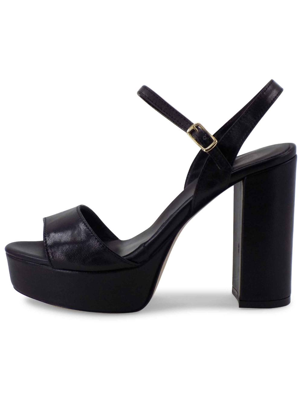 L'ARIANNA Sandali DS1610 donna in pelle nera con tacco alto e plateau rivestiti tono su tono 2025