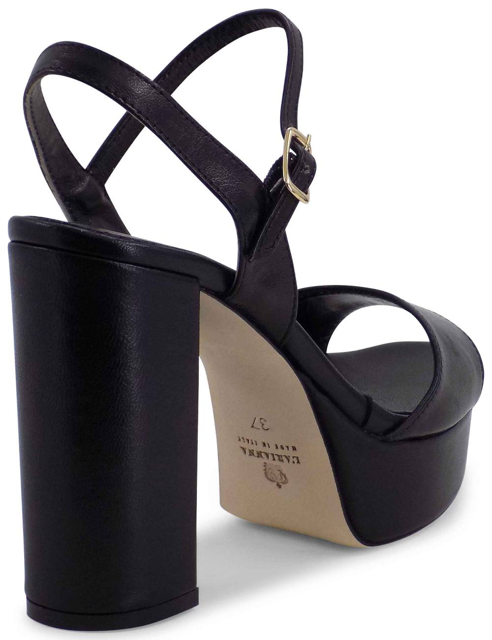 L'ARIANNA Sandali DS1610 donna in pelle nera con tacco alto e plateau rivestiti tono su tono 2025