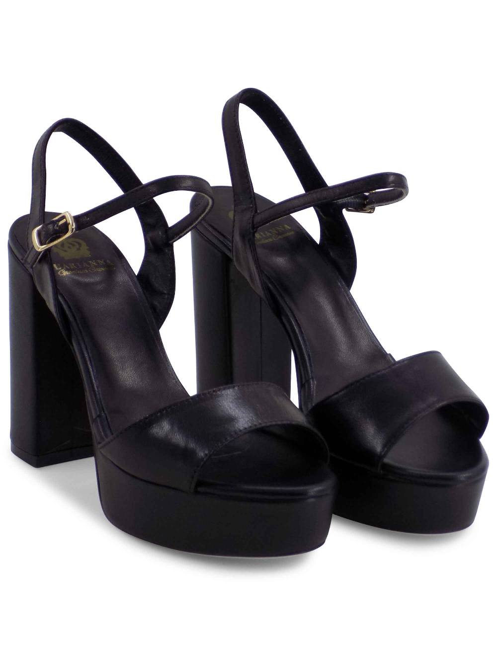L'ARIANNA Sandali DS1610 donna in pelle nera con tacco alto e plateau rivestiti tono su tono 2025