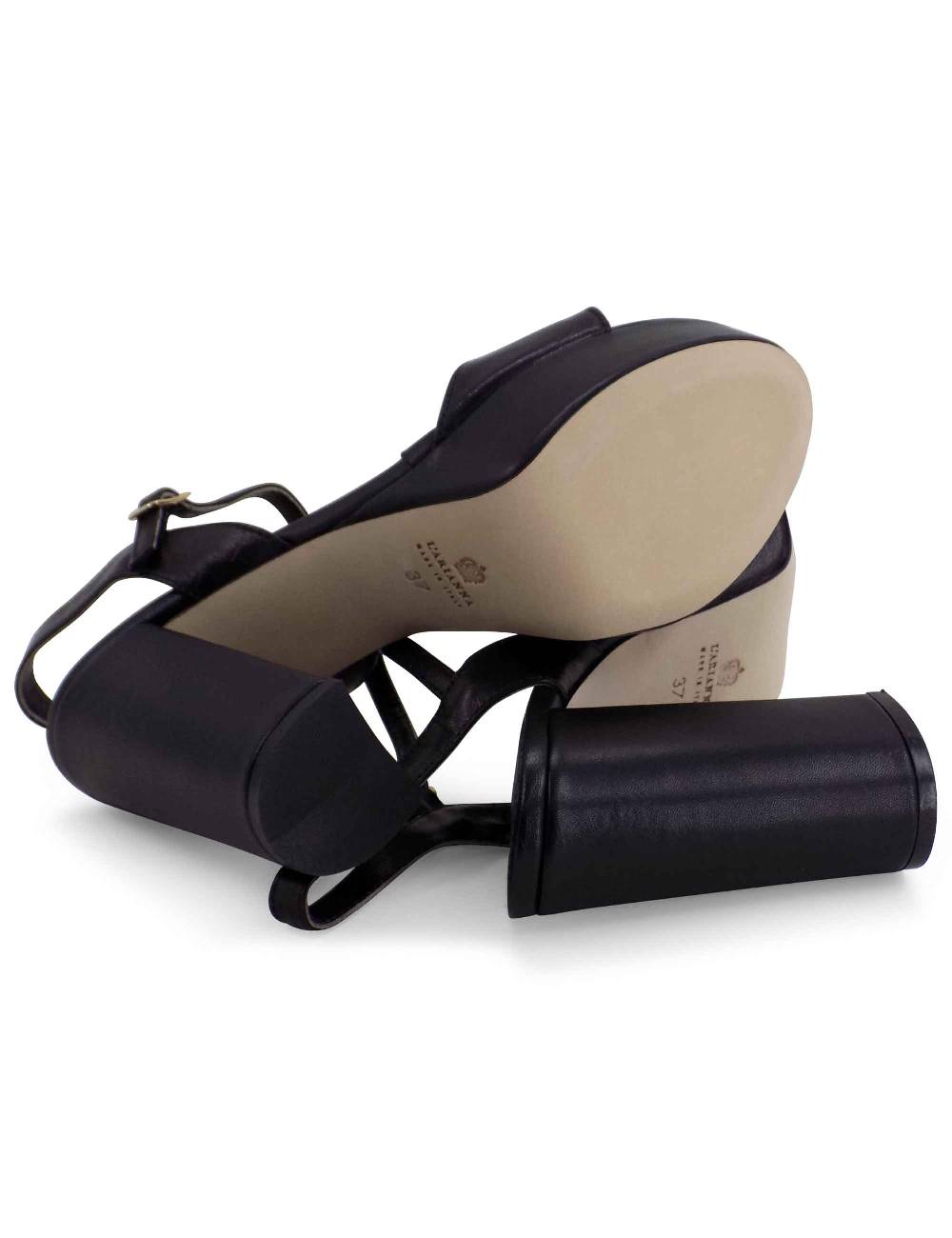 L'ARIANNA Sandali DS1610 donna in pelle nera con tacco alto e plateau rivestiti tono su tono 2025