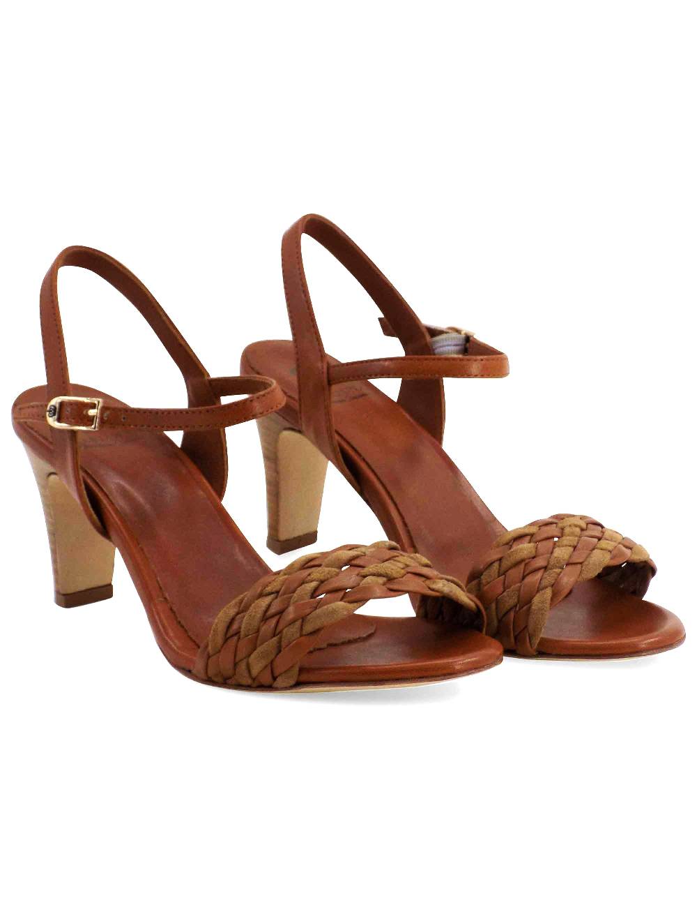 L'ARIANNA Sandali Ds1733/c donna in cuoio con cinturino alla caviglia e fascia intrecciata anteriore in cuoio e camoscio Qualità