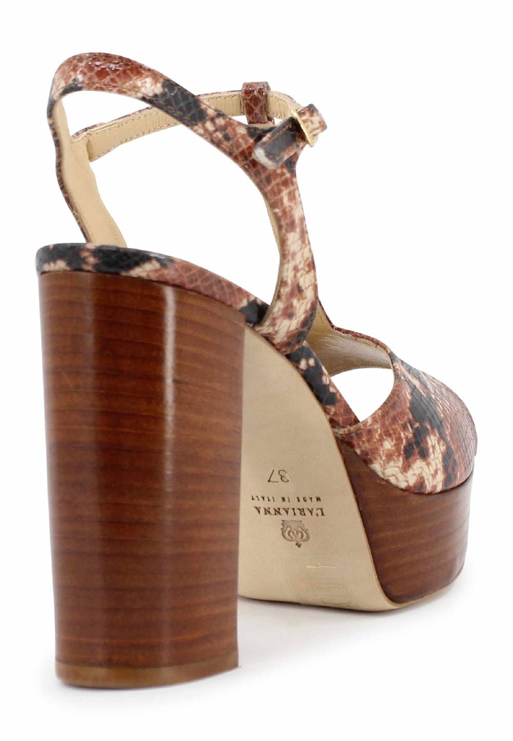 L'ARIANNA Sandali ds7010 donna in pelle stampata castagne con cinturino tacco alto e plateau Promozione Limitata