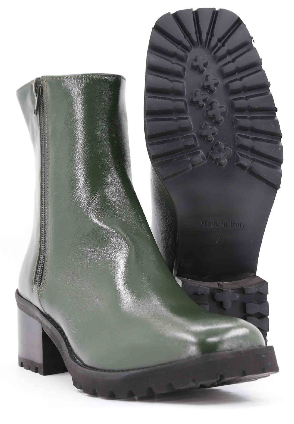 L'ARIANNA Stivaletti TR1665 in pelle verde con suola in gomma carrarmato Nuova