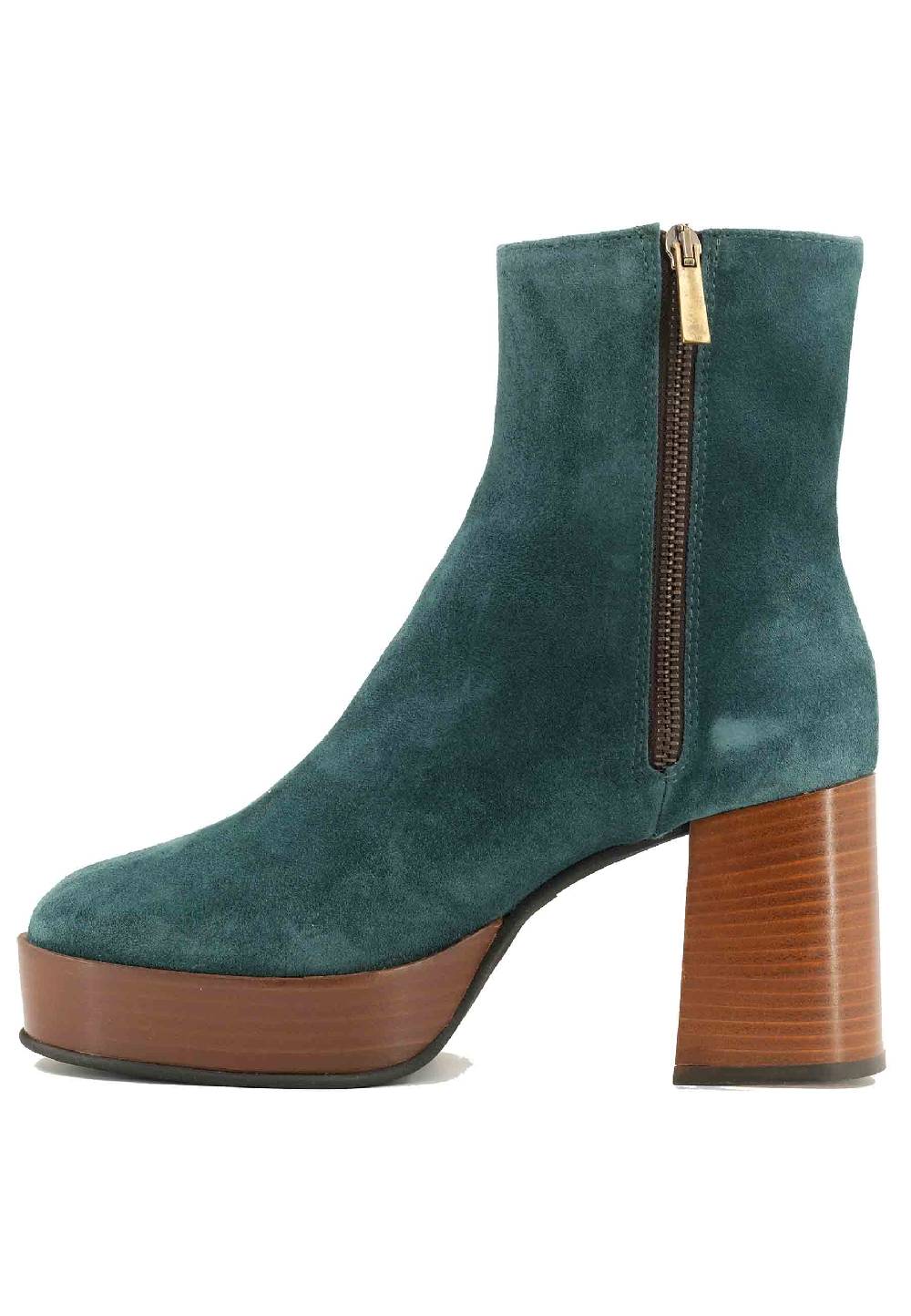 L'ARIANNA Stivaletti TR1556 in camoscio verde petrolio con tacco alto e plateau con zip laterale di chiusura Sconto di tempo limitato