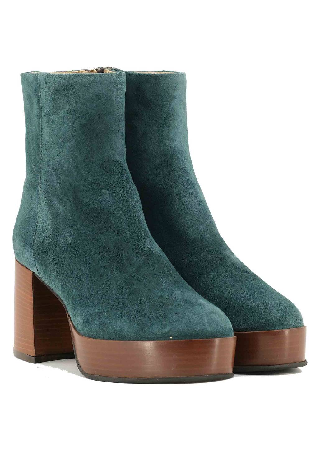 L'ARIANNA Stivaletti TR1556 in camoscio verde petrolio con tacco alto e plateau con zip laterale di chiusura Sconto di tempo limitato