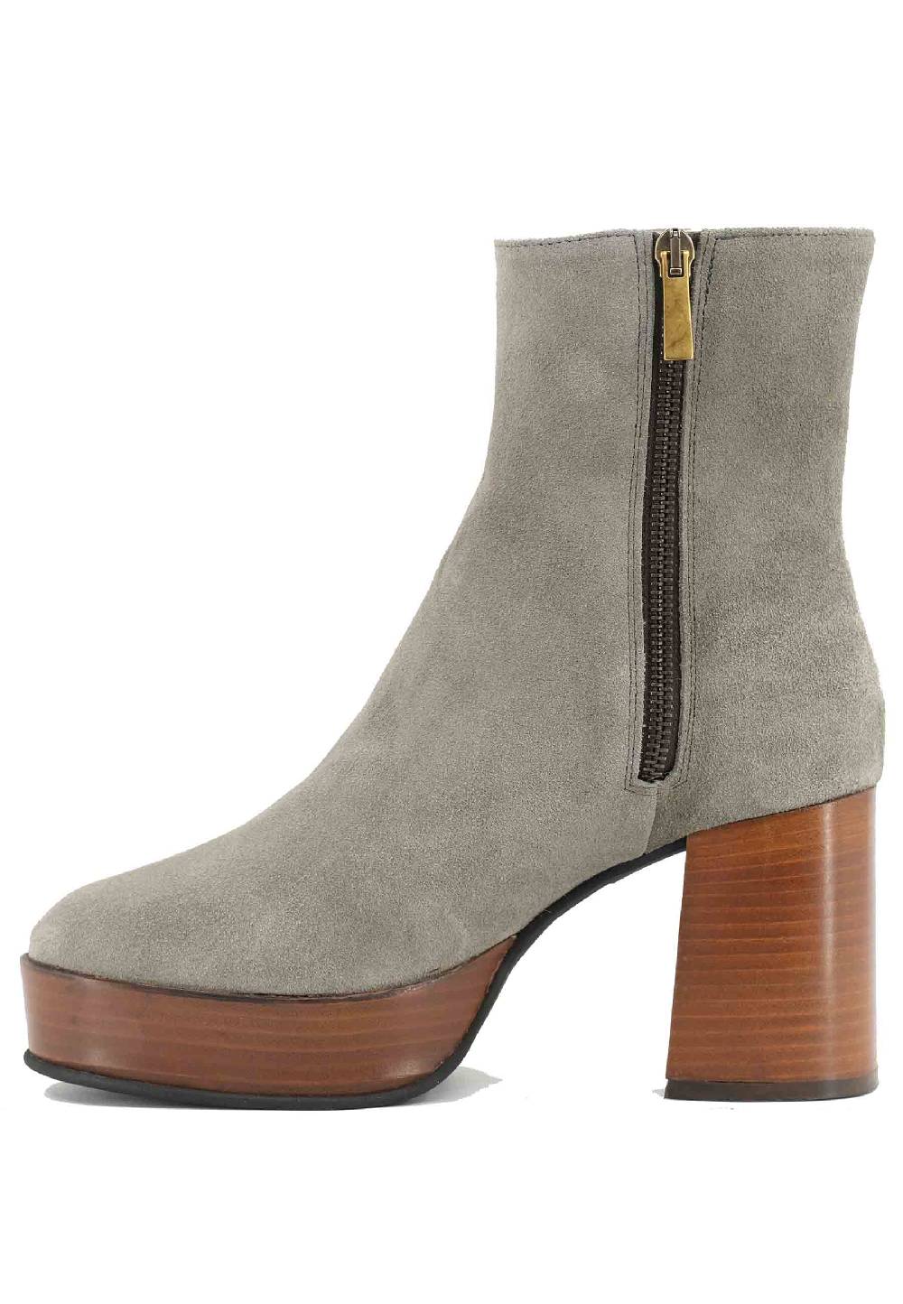 L'ARIANNA Stivaletti TR1556 in camoscio grigio con tacco alto e plateau con zip laterale di chiusura Prezzo di fabbrica