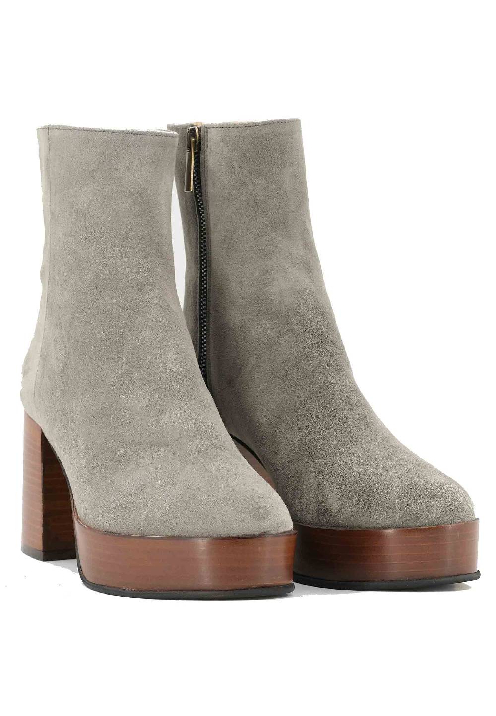 L'ARIANNA Stivaletti TR1556 in camoscio grigio con tacco alto e plateau con zip laterale di chiusura Prezzo di fabbrica
