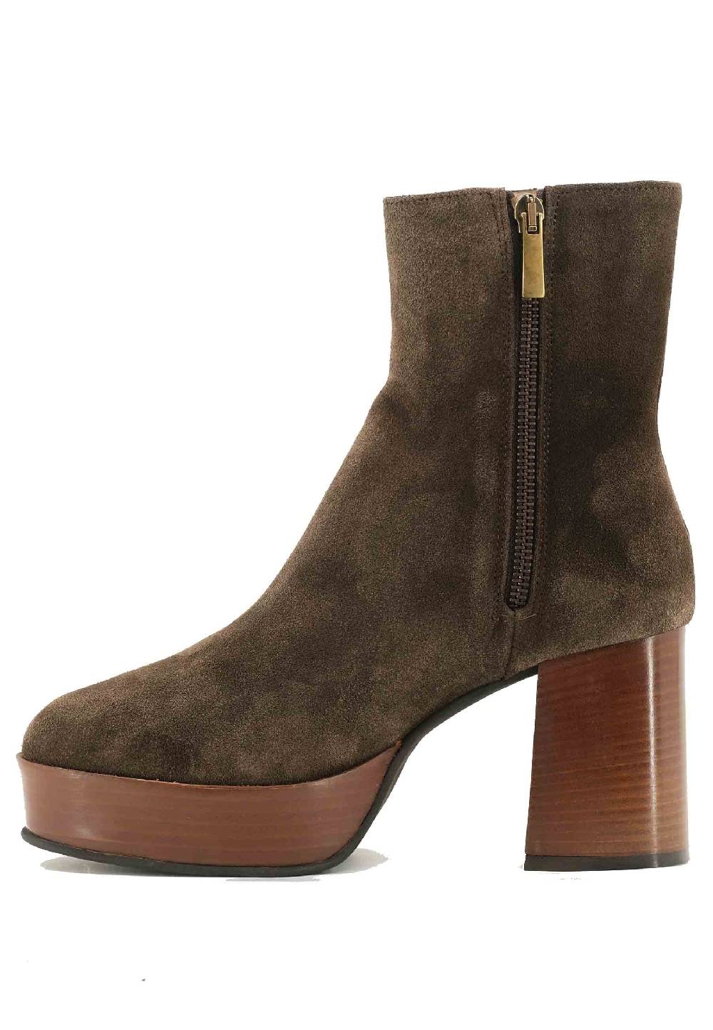 L'ARIANNA Stivaletti TR1556 in camsocio marrone con tacco alto e plateau con zip laterale di chiusura Shopping online