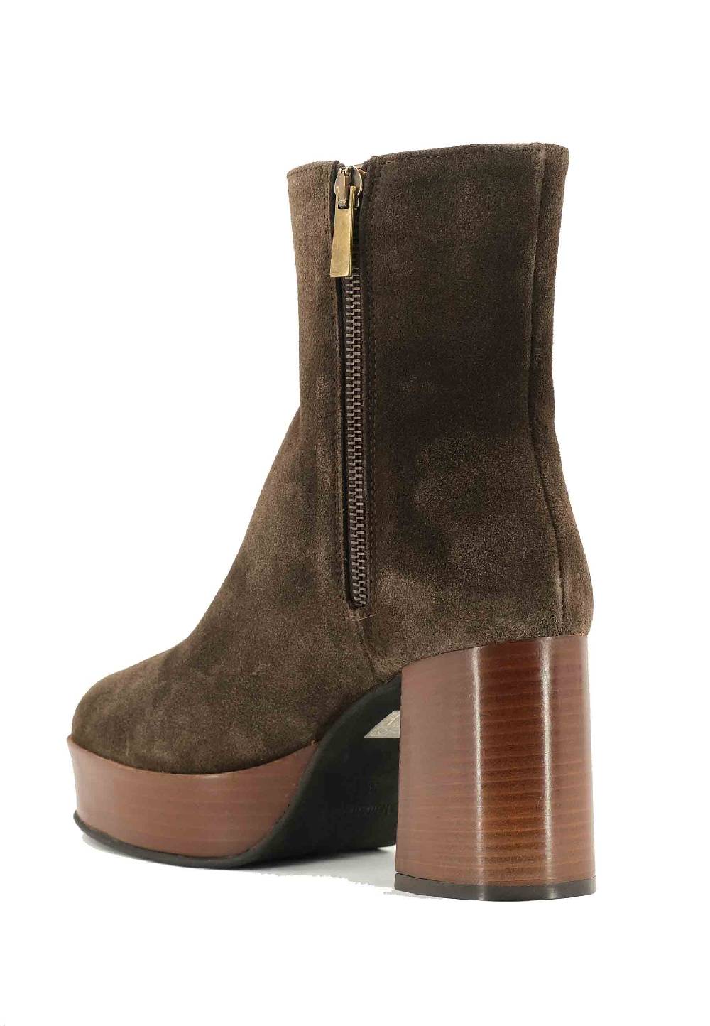 L'ARIANNA Stivaletti TR1556 in camsocio marrone con tacco alto e plateau con zip laterale di chiusura Shopping online
