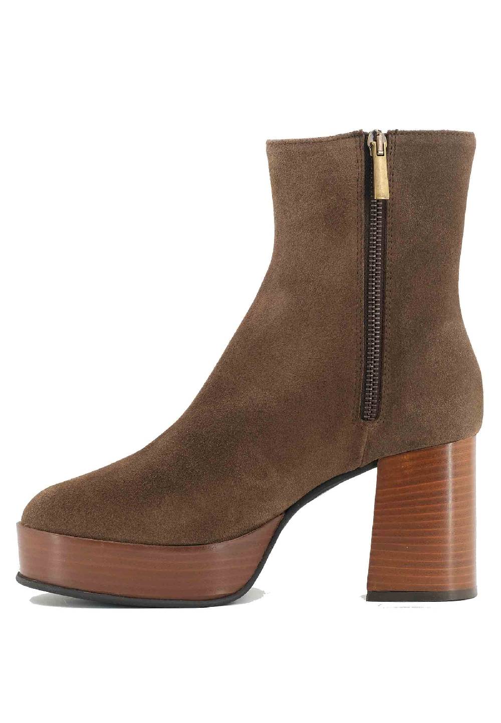 L'ARIANNA Stivaletti TR1556 in camsocio taupe con tacco alto e plateau con zip laterale di chiusura Offerta esclusiva