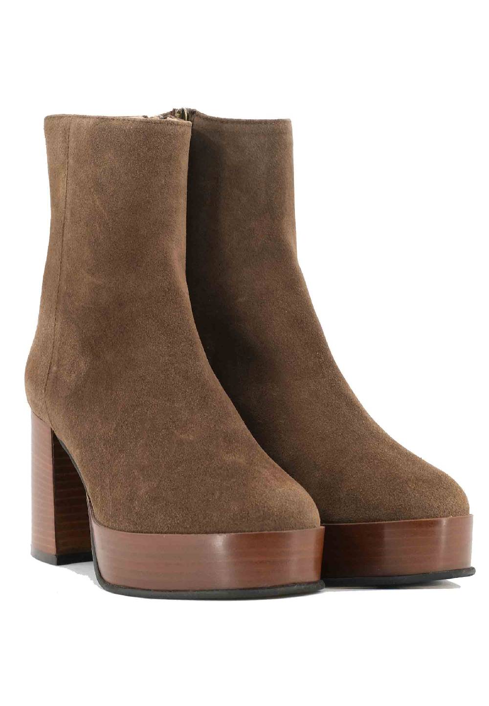 L'ARIANNA Stivaletti TR1556 in camsocio taupe con tacco alto e plateau con zip laterale di chiusura Offerta esclusiva