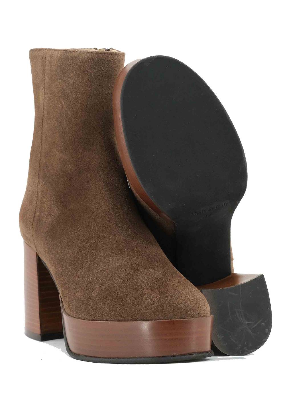 L'ARIANNA Stivaletti TR1556 in camsocio taupe con tacco alto e plateau con zip laterale di chiusura Offerta esclusiva